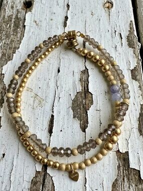 Set 2 Gold Filled, Smokey Quartz & Tanzanite Beaded Bracelets